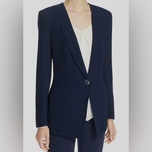 Armani Collezioni women blue textured one button blazer size 6.